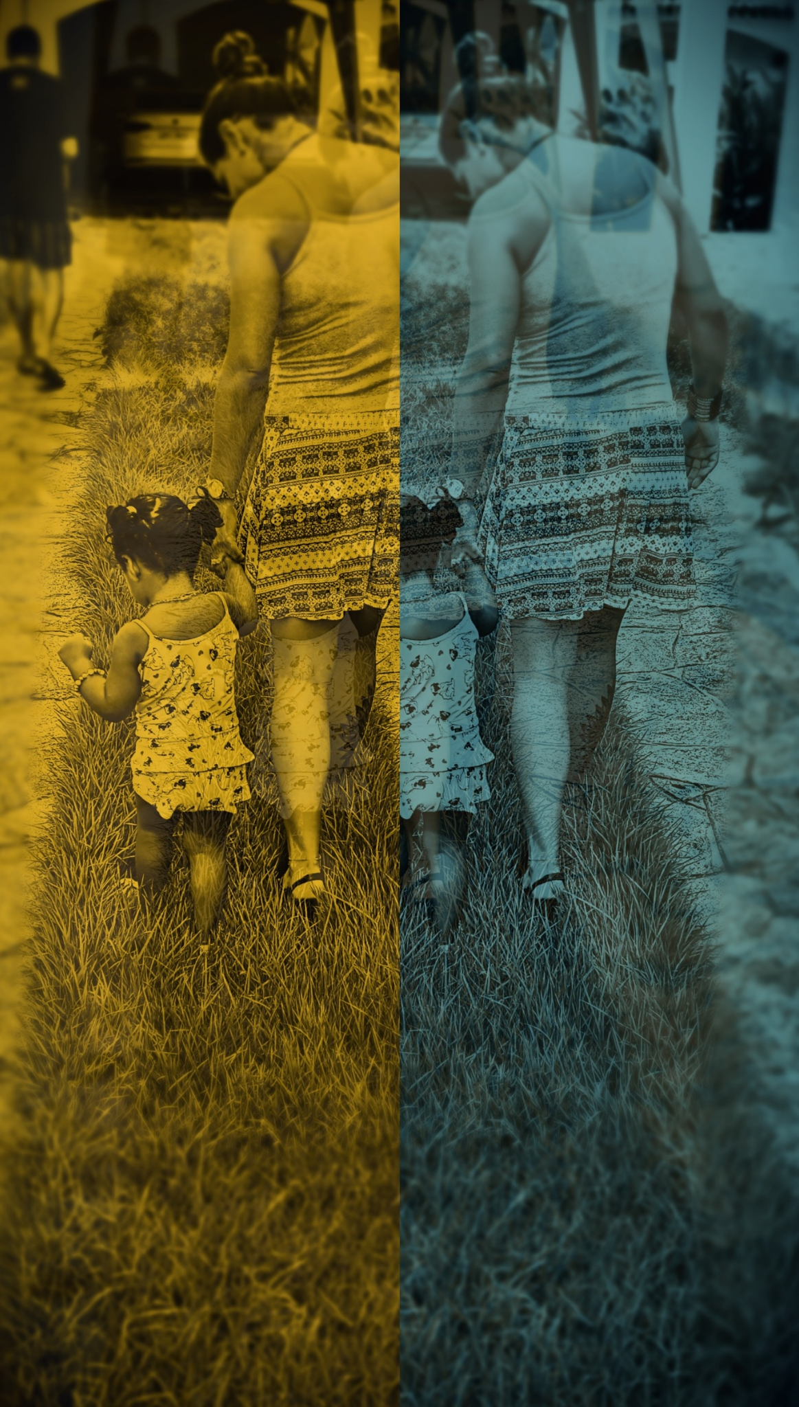 Author walking with her daughter. Source: Luciana Calado.